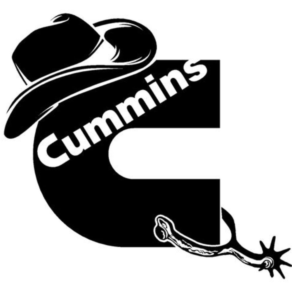 Vinyl Decal for Window - Cummins Logo w/ Cowboy Hat & Spur